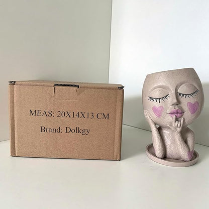 Face Flower Pots Head Planter, Dolkgy Cute Resin Planters for Indoor Outdoor Plants, Macetas Para Plantas Unique Head Plant Pot Face Vase