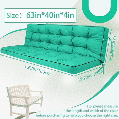 2/3 Seater Swing Replacement Cushion, Waterproof Porch Swing Cushions with Backrest, Thickened Bench Cushions for Outdoor Furniture, for Outdoor Patio Swing (Lake Blue, 63 * 40in)