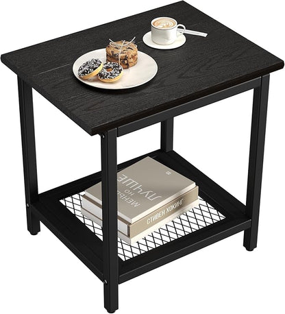 2-Tier Outdoor Side Table with Storage, Weather Resistant Patio End Table, HDPS Small Accent Table for Deck, Garden, Pool, Backyard, Black 2pcs