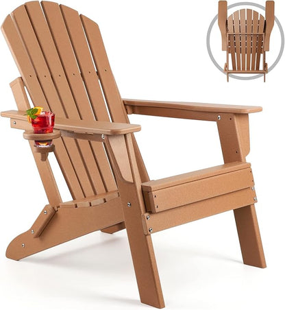 FUNBERRY Folding Adirondack Chair, All Weather HDPE Fire Pit Chairs with Cup Holder for Outdoor