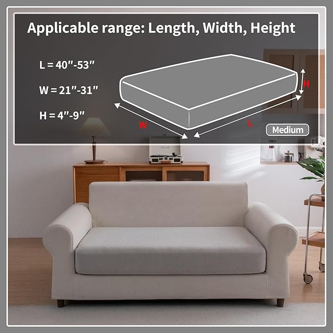 OHSIO Sectional Couch Covers, Wear Resistant Stretch Sofa Covers Washable Soft Couch Cushion Covers Anti Slip Furniture Protector Sofa Slipcovers for Pets (1 Piece Loveseat Cover, Light Gray)