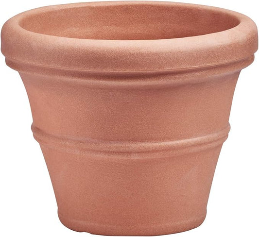 Crescent Garden Brunello Small Classic Rolled Rim Planter, Indoor/Outdoor Plastic Round Pot - Traditional Planter for Herbs, Plants, Houseplant -14''W (Terracotta-Color)
