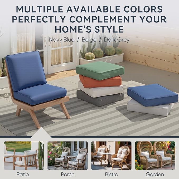 Patio Chair Cushions 5 Packs - Outside 22x24 High Back Water-Resistant Cushion with Zipper Cover for Outdoor Glider Rocking Chairs Loveseat 3-seat Couch Sofa – Blue/Regular