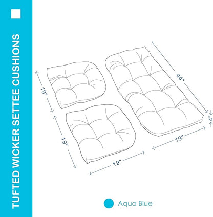 Outdoor/Indoor All Weather Tufted Wicker Chair Cushions of 3 Pieces, 1 Loveseat and 2 U-Shape Waterproof Cushions for Patio Furniture,Wicker Loveseat,Bench-Aqua Blue