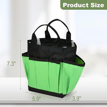 Small Garden Tool Bag Waterproof Gardening Hand Tool Storage Bag Heavy Duty Oxford Tote Organizer Bag with 8 Pockets, Garden Utensil Handbag for Women Men (Green)