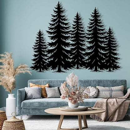 lunwall Metal Pine Tree Wall Art, Metal Forest Wall Art, Pine Branch Wall Decor, Christmas Tree Wall Decor, Forest Wall Hanging, Nature Lover Gift (Style 5, 37" W x 30" H / 95 x 75 cm)