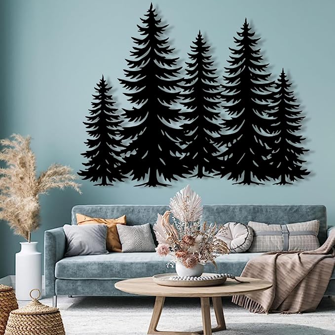lunwall Metal Pine Tree Wall Art, Metal Forest Wall Art, Pine Branch Wall Decor, Christmas Tree Wall Decor, Forest Wall Hanging, Nature Lover Gift (Style 5, 49" W x 39" H / 125 x 99 cm)