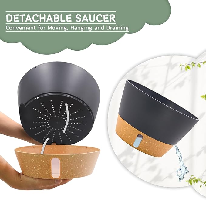 ZMTECH 12 Inch Hanging Planters for Outdoor Plants, 3 Pack Self Watering Hanging Planter with Visual Reservoir, Hanging Baskets for Plants Indoor with Drainage Hole and Plant Hanger(3 Pack, Gray)