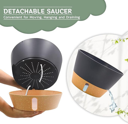 ZMTECH 12 Inch Hanging Planters for Outdoor Plants, 3 Pack Self Watering Hanging Planter with Visual Reservoir, Hanging Baskets for Plants Indoor with Drainage Hole and Plant Hanger(3 Pack, Gray)