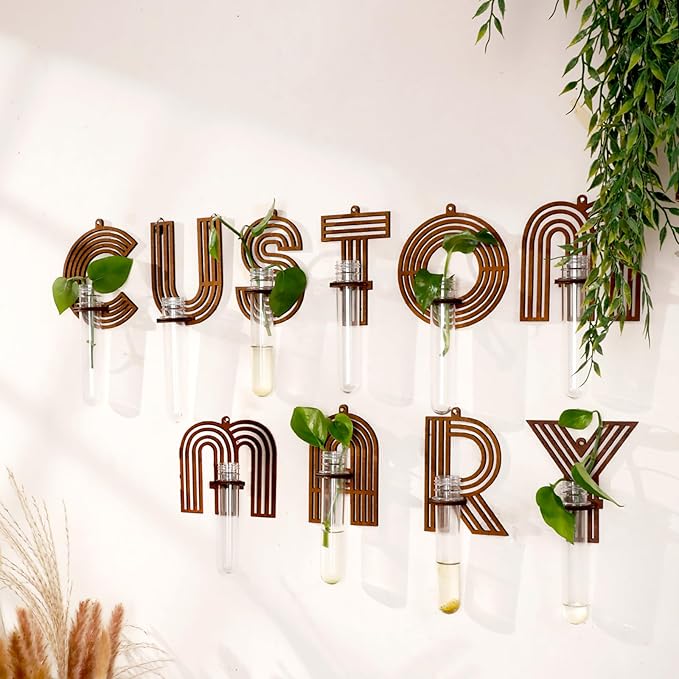 Wood Letter F Wall Propagation Station Lightweight Decorative Plant Holder for Small Cuttings, Removable Adhesive Wall Decor for Bedroom, Nursery, Office