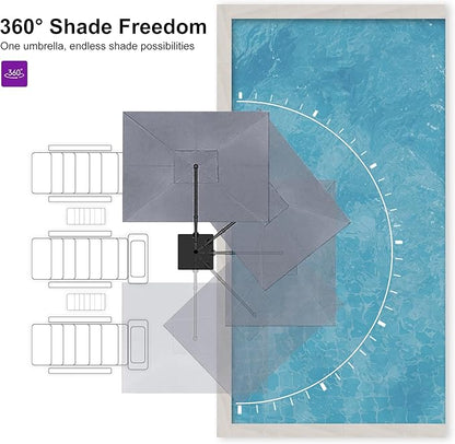 PURPLE LEAF 10' X 13' Rectangle Patio Umbrella with Base Outdoor Large Aluminum Cantilever Umbrella with 3-Year Fade Resistance Recycled Fabric and 360-degree Rotation for Deck Pool Garden, Mist Grey