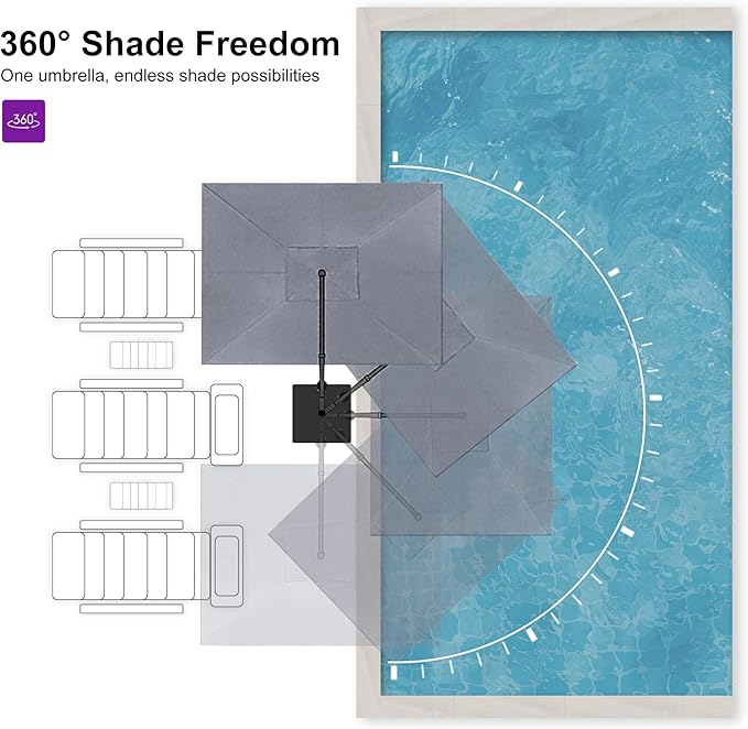 PURPLE LEAF 9' X 11.5' Rectangle Patio Umbrella Outdoor Large Aluminum Cantilever Umbrella with 3-Year Fade Resistance Recycled Fabric and 360-degree Rotation for Deck Pool Garden, Graphite Grey