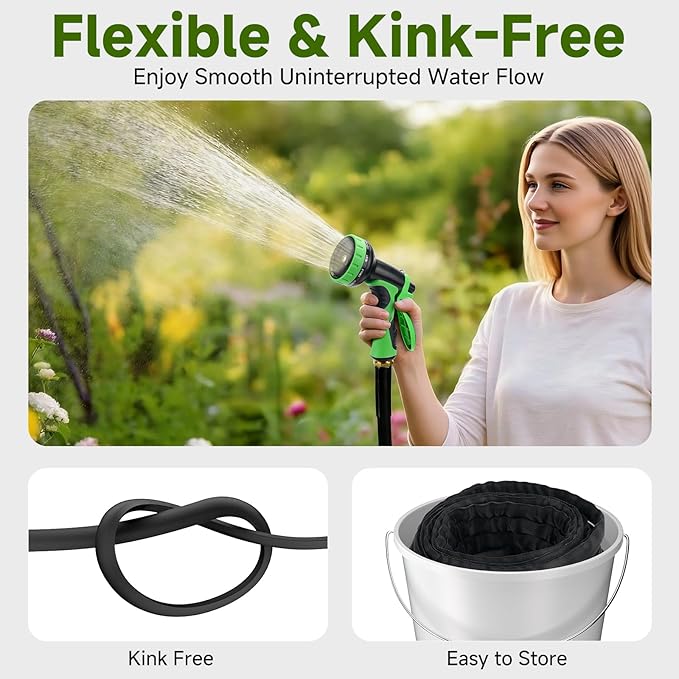 Garden Hose 100 FT, Non-Expanding Lightweight High-Pressure Water Hose with 10 Spray Nozzle, Portable No Kink Flexible Garden Hoses Pipe for Outdoor, Lawn, Yard, Car, House(500 PSI Max, 3/4" GHT)