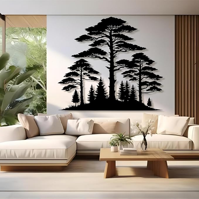Metal Pine Tree Wall Art - Nature Decor, Christmas Pine Tree, Wall Hanging - 38"W x 34"H / 96 x 85 cm