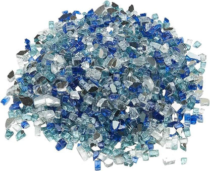 VEVOR Fire Glass, 10 LBS / 4.5 KG Fireplace Rocks, 1/2-Inch / 12.7 mm Reflective Firepit Glass Rock, High Luster & Smokeless Stone Landscaping for Fire Pit Table, Cobalt Blue + Aqua Blue + Clear