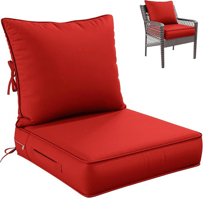 Premium Outdoor Seat Cushion Chair Cushions for Patio Furniture 24 L X 24 W X 5 H Waterproof & Fade Resistant Deep Seat and Backrest Cushion Set with Removable Covers for Chair, Sofa