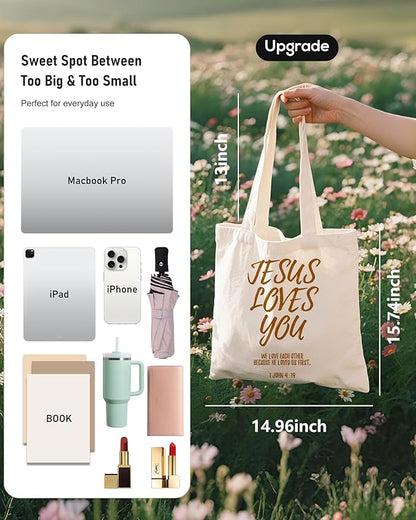 Canvas Tote Bag with Aesthetic Prints, Cute Tote Bag for Women Girls with Wide Strap, Gifts for Cat Book Lovers