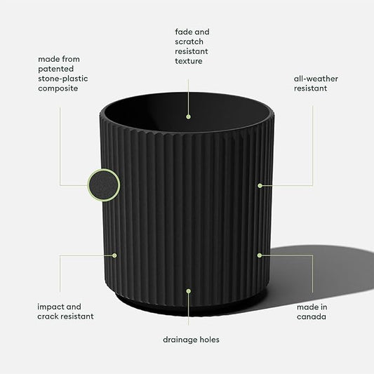 Veradek Demi Series Round Planter for Porch, Patio, Backyard | Durable Plastic-Stone Composite Material | Modern Décor for Tall Plants, Flowers