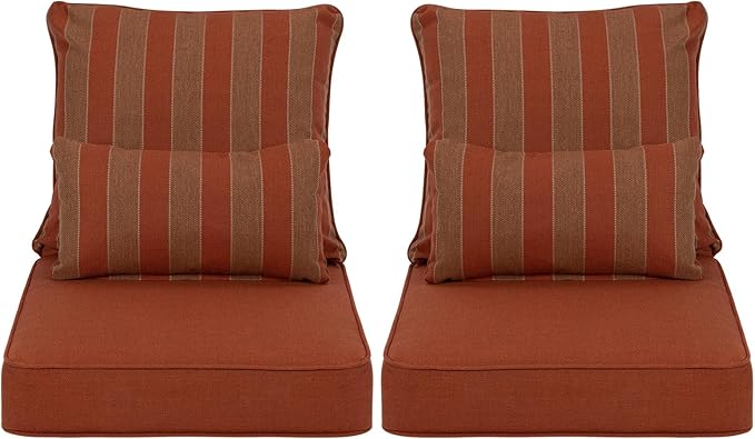 Aoodor Outdoor Chair Cushion, 22 x 24 Inch Water-Resistant, Fade-Resistant Olefin Frbric Patio Seat Cushions with Removable Cover and Adjustable Straps for Outdoor Furniture, Set of 2, Red Stripes