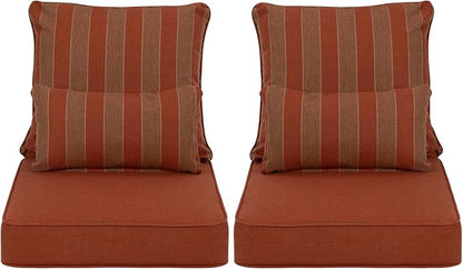 Aoodor Outdoor Chair Cushion, 22 x 24 Inch Water-Resistant, Fade-Resistant Olefin Frbric Patio Seat Cushions with Removable Cover and Adjustable Straps for Outdoor Furniture, Set of 2, Red Stripes