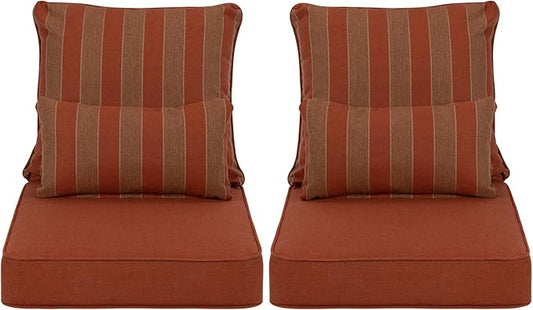 Aoodor Outdoor Chair Cushion, 22 x 24 Inch Water-Resistant, Fade-Resistant Olefin Frbric Patio Seat Cushions with Removable Cover and Adjustable Straps for Outdoor Furniture, Set of 2, Red Stripes