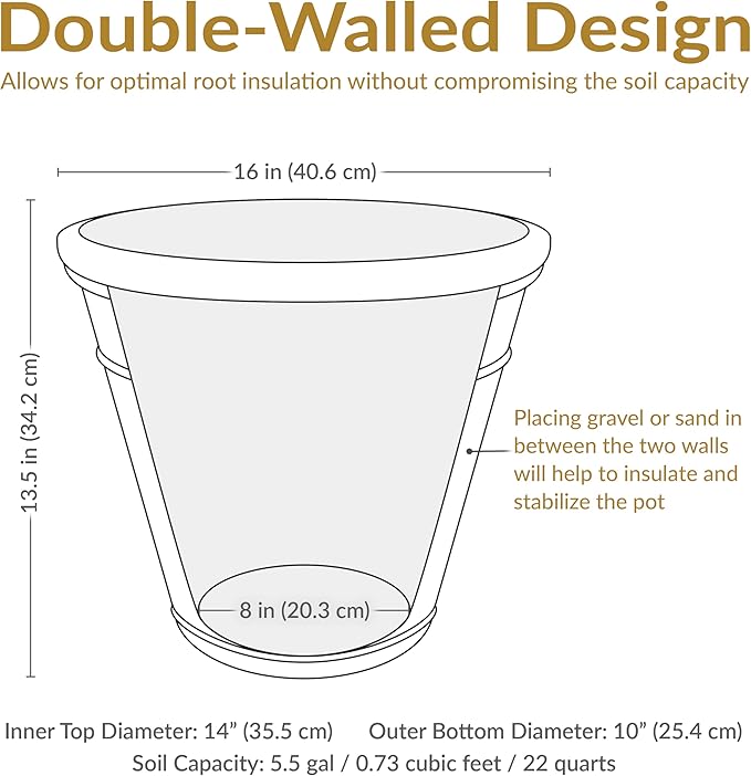 Sunnydaze 16-Inch Arabella Large Plastic Pot for Plants - Outdoor Double-Walled Polyresin Large Plastic Planter with Drillable Drainage Holes - Rust