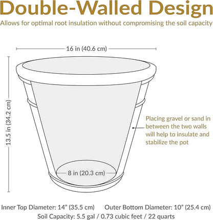 Sunnydaze 16-Inch Arabella Large Plastic Pot for Plants - Outdoor Double-Walled Polyresin Large Plastic Planter with Drillable Drainage Holes - Rust