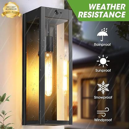 15.3" Large Motion Sensor Exterior Wall Light Sconces 2-Pack, Waterproof Dusk to Dawn Black Exterior Lighting Fixtures Wall Mount with 3 Lighting Mode, Outdoor Porch Coach Light for Garage House