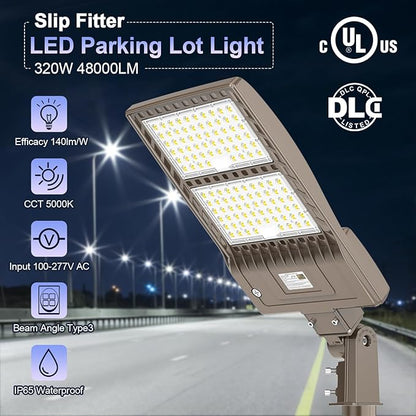 LED Parking Lot Light with Slip Fitter, UL DLC Listed, 5000K Shoebox Pole Light, IP65 Waterproof Commercial Street Area Lighting for Roadway/Driveway/Yard(320W,100-277V)