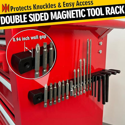 Double Sided Magnetic Tool Holder, 12 Inch Magnetic Tool Bar, Heavy Duty Wall Mount Strip with Ultra Strong Magnet for Garage, Workshop, Jobsite, Shed and Kitchen (2 Pack)