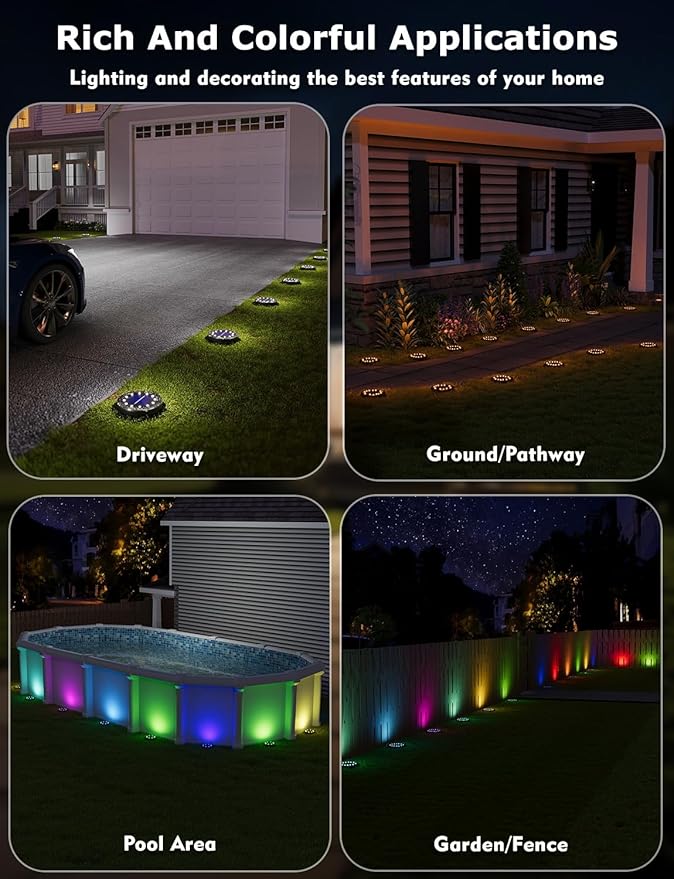 Color Changing Solar Ground Lights with 33ft Long Distance Remote Control - Flat Solar Lights Outdoor Waterproof - Pathway Light Solar Powered for Yard Decorative Outside Lawn Walkway [8 Pack]