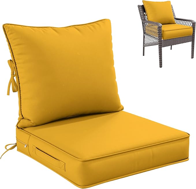 Premium Outdoor Seat Cushion Chair Cushions for Patio Furniture 22 L X 22 W X 4 H Waterproof & Fade Resistant Deep Seat and Backrest Cushion Set with Removable Covers for Chair, Sofa