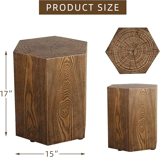 Afterglow Outdoor Hexagonal Side Table, Terrafab Material Natural Decorative Garden Stools, Unique End Table for Living Room Bedroom Patio Home Decor