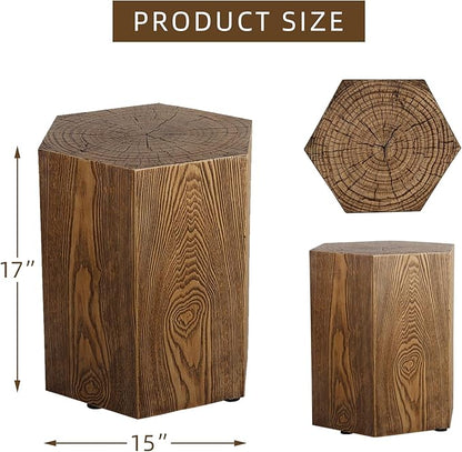Afterglow Outdoor Hexagonal Side Table, Terrafab Material Natural Decorative Garden Stools, Unique End Table for Living Room Bedroom Patio Home Decor