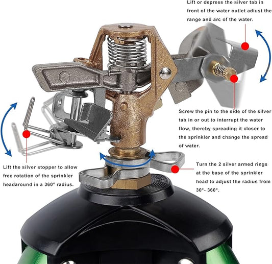 Biswing Impact Sprinkler Head on Tripod Base, Heavy Duty Lawn Sprinklers, 360 Degree Large Area Irrigation, Metal Sprinkler Nozzle & Solid Alloy Metal Extension Legs Flip Locks, 1 Pack