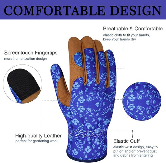 Leather Gardening Gloves for Women Thorn Proof Garden Gloves Touch Screen Working Gloves Gifts,M