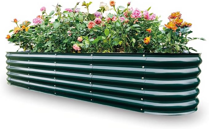 Gardmax Galvanized Raised Garden Bed, Lightweight Planter Boxes Outdoor with Easy Assembly, Large Garden Bed for Vegetables, Fruits, Flower Dark Green 8x2x1.5 FT