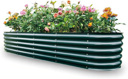 Gardmax Galvanized Raised Garden Bed, Lightweight Planter Boxes Outdoor with Easy Assembly, Large Garden Bed for Vegetables, Fruits, Flower Dark Green 8x2x1.5 FT