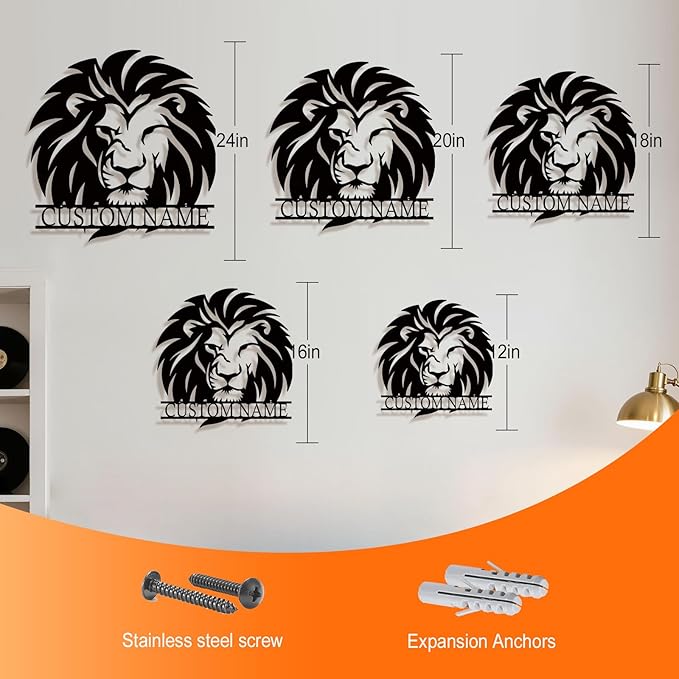 Personalized Metal Lion Name Sign – Custom Wall Art with Majestic Animal Design, Durable Outdoor & Indoor Home Decor – Unique Housewarming & Wedding Gift for Couples, Families, and Friends Style1