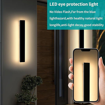 Mikeru 3CCT Dimmable Outdoor Wall Sconce 23.6" IP65 Waterproof - 2Pack Modern Black Exterior Light with Remote Control, Adjustable 3000K/4500K/6000K for Porch, Patio & Commercial Spaces | Hardwired