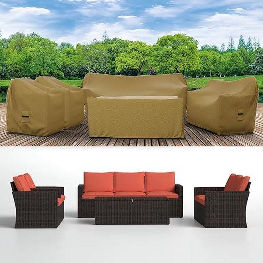 Covers & All Patio Furniture Cover Set, 5 Piece Outdoor Furniture Covers, Water-Repellent UV & Weather-Resistant Covers for Sofa, Loveseat, Chairs & Coffee Table with Elastic & Padded Handles