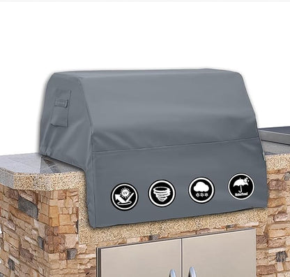Covers & All Built-in Grill Cover for Outdoor Grill – Heavy Duty 12 oz Waterproof Built-in BBQ Grill Cover, PVC-Coated Polyester with Elastic Hem for Snug Fit (36 x 26 x 14 inches, Grey)