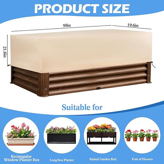 Plant Covers Freeze Protection 2 Pack with Elastic Drawstring & Magic Tape, 3.54 oz/yd² Winter Frost Blanket Planter Box Cover for Raised Garden Bed Outdoor Flower Pot, 59 x 19.6 x 21.6 INCH