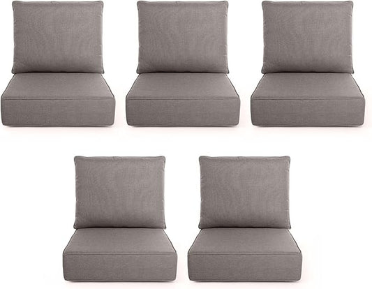 Outdoor Chair Cushions, 6 Inch Thick Patio Seat & Back Cushions Set with Removable Cover, Waterproof Patio Cushions for Outdoor Furniture, 22 x 24 Inch, Gray 5-Set