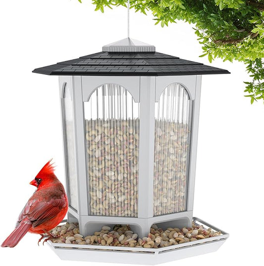 MrCrafts Nature Hanging Bird Feeder for Outdoors, Wild Bird Feeders for Outside, Fits for Cardinals, Unique Bird Watching Gift, Standard White, Large Size(1Pcs)