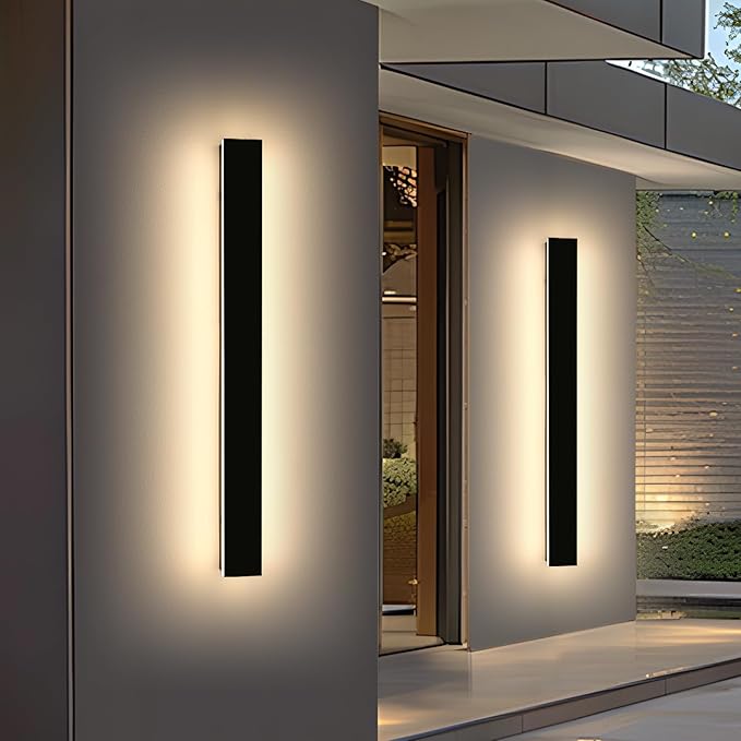 Mikeru 47.2" 2Pack Outdoor Wall Sconce 3000K Warm White - IP65 Waterproof Black Exterior Light, Hardwired Wall Mounted Fixture for Porch, Patio & Entryway | Non-Dimmable Weatherproof Design