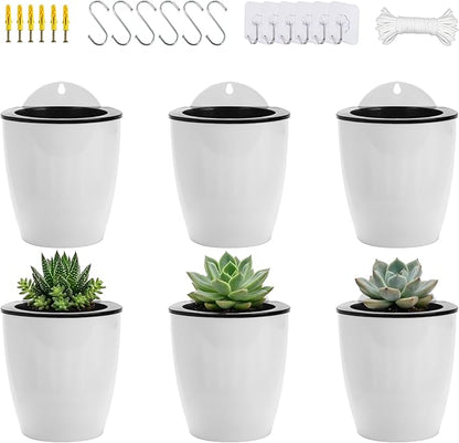 ORIMERC 6 Pack White Self Watering Planter Pots Vertical Living Wall Planter Indoor Outdoor Plant Wall Flower Basket Kitchen Herbs Railing Fence Trellis Decor (Small)