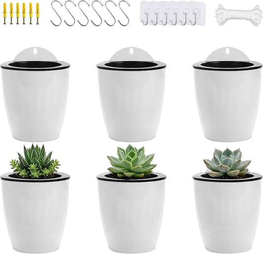 ORIMERC 6 Pack White Self Watering Planter Pots Vertical Living Wall Planter Indoor Outdoor Plant Wall Flower Basket Kitchen Herbs Railing Fence Trellis Decor (Small)