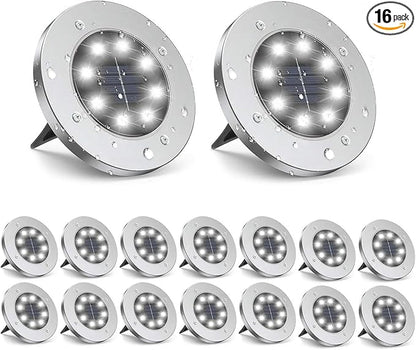 ZGWJ Solar Ground Lights,16 Pack Waterproof Solar Garden Lights, Upgraded Outdoor Garden Waterproof Bright in-Ground Lighting, Landscape Lighting for Pathway,Yard,Deck,Lawn,Patio,Walkway White