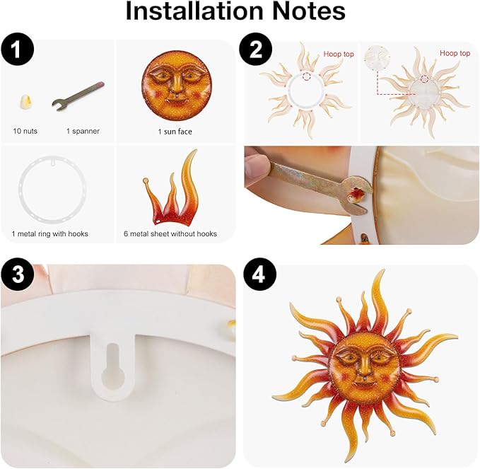 VZVXCC Sun Metal Wall Art Outdoor Decor-Rustic Retro 3D Sun Face Metal Wall Sculpture Large Outdoor Wall Art Hanging Decoration Garden, Patio, Farmhouse Mothers Day Gifts